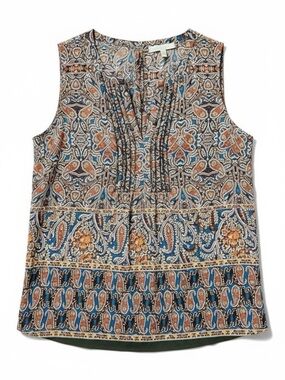 Pale Sky Boho Paisley Pleated Sleeveless Top – Medium